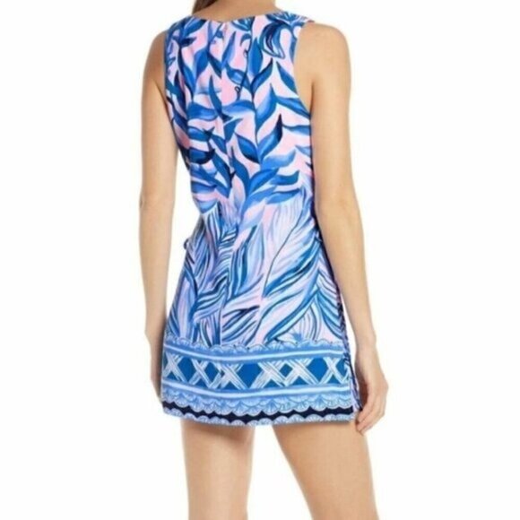 NWT Lilly Pulitzer Donna Engineered Romper Blue Pink Tropics Tint Print Size 16 - Picture 2 of 11